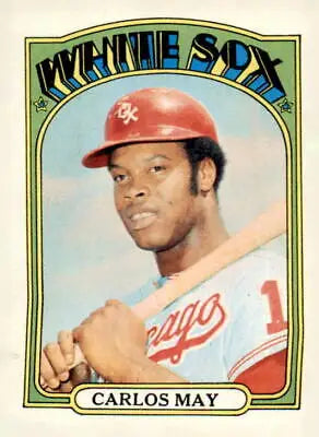 Chicago White Sox baseball card featuring Carlos May from the 1972 Topps set