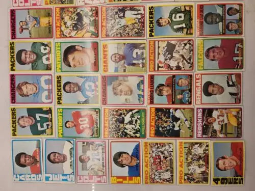 Vintage NFL football cards from 1972 Topps lot featuring Hall of Fame stars in great condition