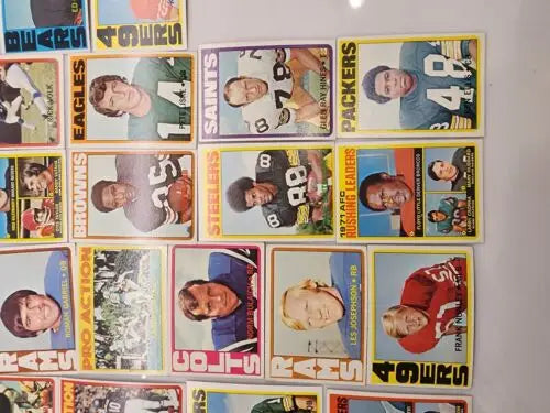 Vintage NFL football cards from 1972 Topps in VG-EX condition featuring Hall of Fame stars