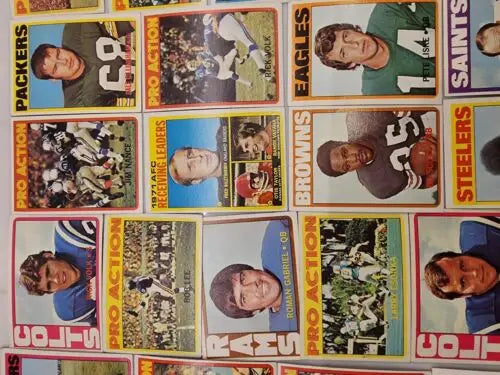 Vintage NFL football cards from the 1972 Topps Lot of 48, featuring HOF stars