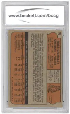 Graded 1972 Topps Ross Grimsley baseball card featuring Ross Grimsley rookie image