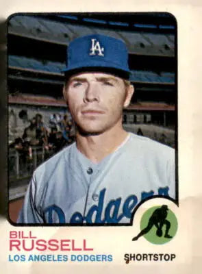 1973 Topps Bill Russell trading card featuring a classic sports trading card design