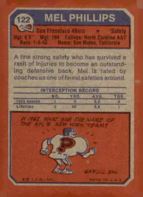 Vintage 1973 Topps Mel Phillips trading card featuring Mel Phillips trading memorabilia