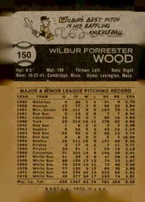 Vintage 1973 Topps Wilbur Wood trading card from sports trading card collection