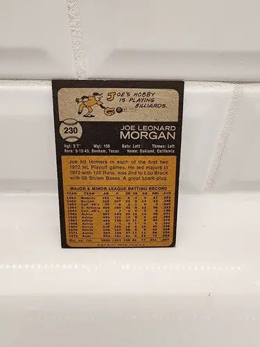 Joe Morgan Reds baseball card from 1973 Topps #230 showcasing Joe Morgan HOF career