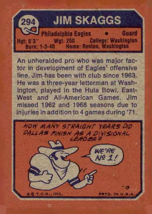 Vintage 1973 Topps #294 Jim Skaggs sports trading card for collectors and enthusiasts