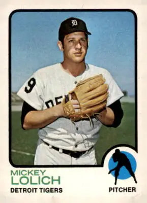 1973 Topps Mickey Lolich baseball card featuring Detroit Tigers trading card collectible