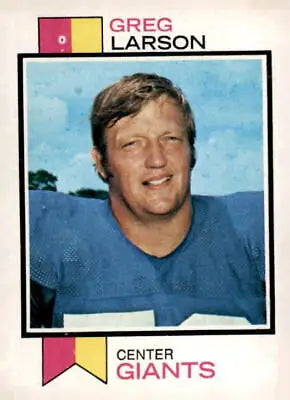Greg Larson football trading card from 1973 Topps #418 showcasing Greg Larson trading memorabilia