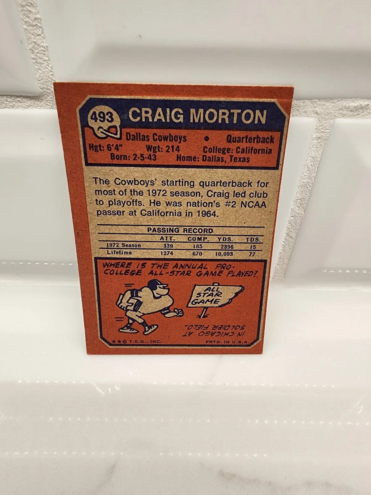 1973 Topps Craig Morton football trading card from sports trading card collection
