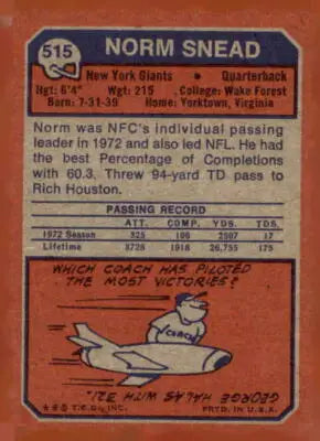Vintage Norm Snead football trading card from 1973 Topps #515 sports trading card
