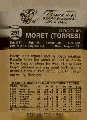 Back of 1973 Topps Ron Reed baseball card showcasing player statistics and info
