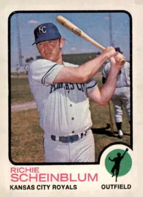 Baseball card of Richie Scheinblum from 1973 Topps featuring Kansas City Royals player