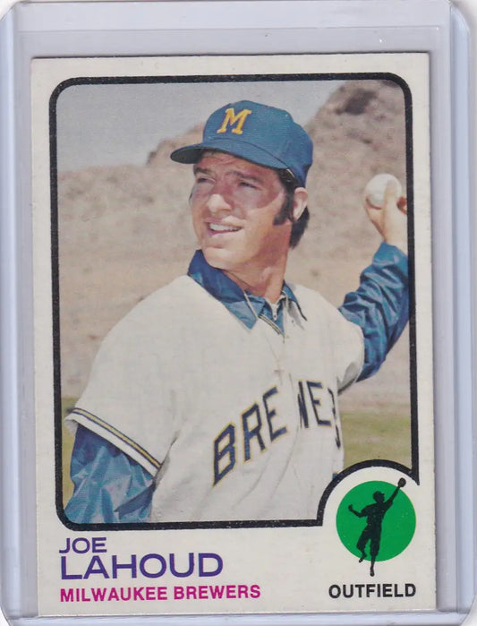 1973 Topps Baseball #212 Joe Lahoud card featuring Milwaukee Brewers player
