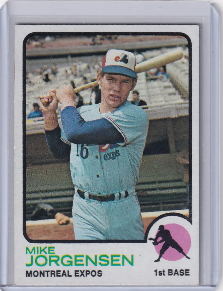 1973 Topps Baseball #281 Mike Jorgensen card featuring Montreal Expos player portrait