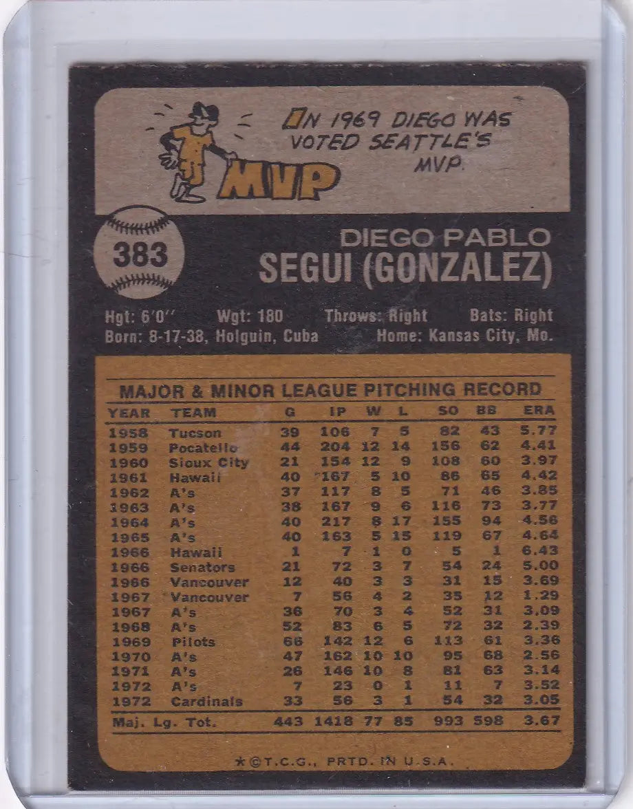Diego Segui 1973 Topps Baseball card featuring St. Louis Cardinals player