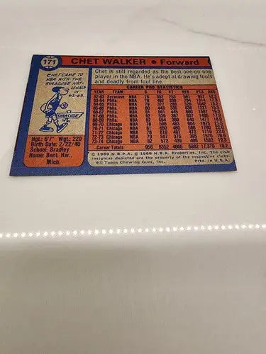 Chet Walker basketball trading card from 1974-75 Topps series, a collectible sports trading card