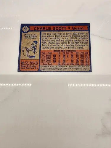 Sports trading card featuring Charlie Scott from the 1974-75 Topps #35 collection