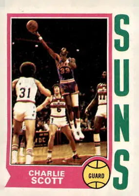 Vintage basketball trading card of Charlie Scott from 1974-75 Topps series