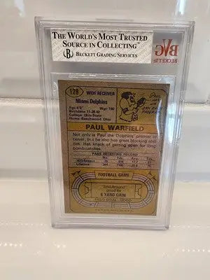 Graded Paul Warfield football card from 1974 in Warfield BVG 5 condition