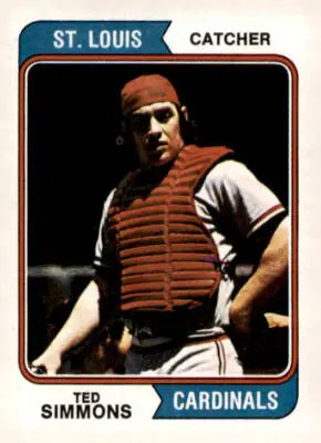 Vintage baseball card of Ted Simmons with Louis Cardinals from 1974 Topps #260