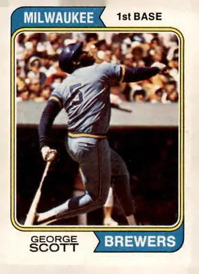 George Scott baseball card from 1974 Topps #27 showcasing George Scott baseball memorabilia