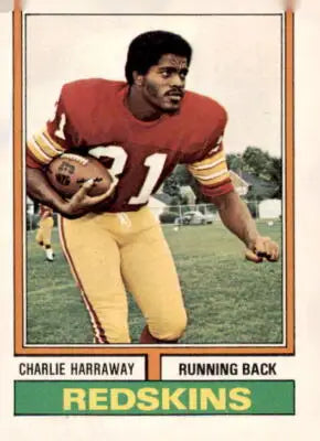 Charlie Harraway Washington Redskins football card from 1974 Topps #422 in EX-MT condition
