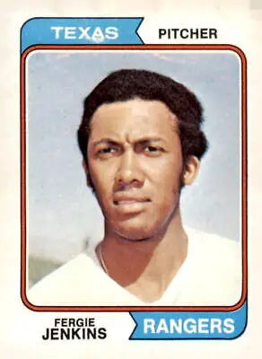 Vintage baseball card of Fergie Jenkins from the Texas Rangers 1974 Topps #87