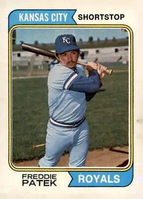 1974 Topps Freddie Patek baseball card featuring Kansas City Royals player Freddie Patek