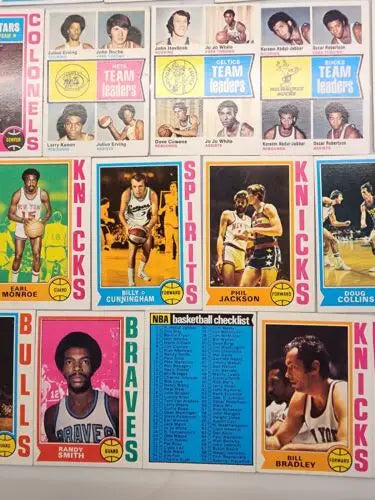 Vintage Topps Basketball cards from 1974 showcasing iconic Hall of Fame superstars