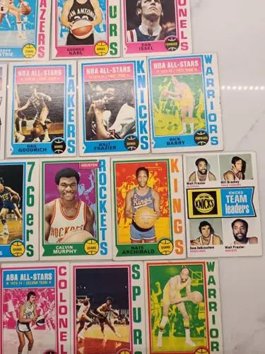 Vintage Topps basketball cards showcasing NBA/ABA Hall of Fame superstars from 1974