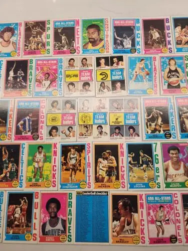 Vintage 1974 Topps Basketball card collection showcasing NBA ABA superstars and basketball history