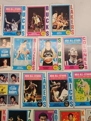 Vintage Topps Basketball trading cards showcasing Hall of Fame superstars from basketball history