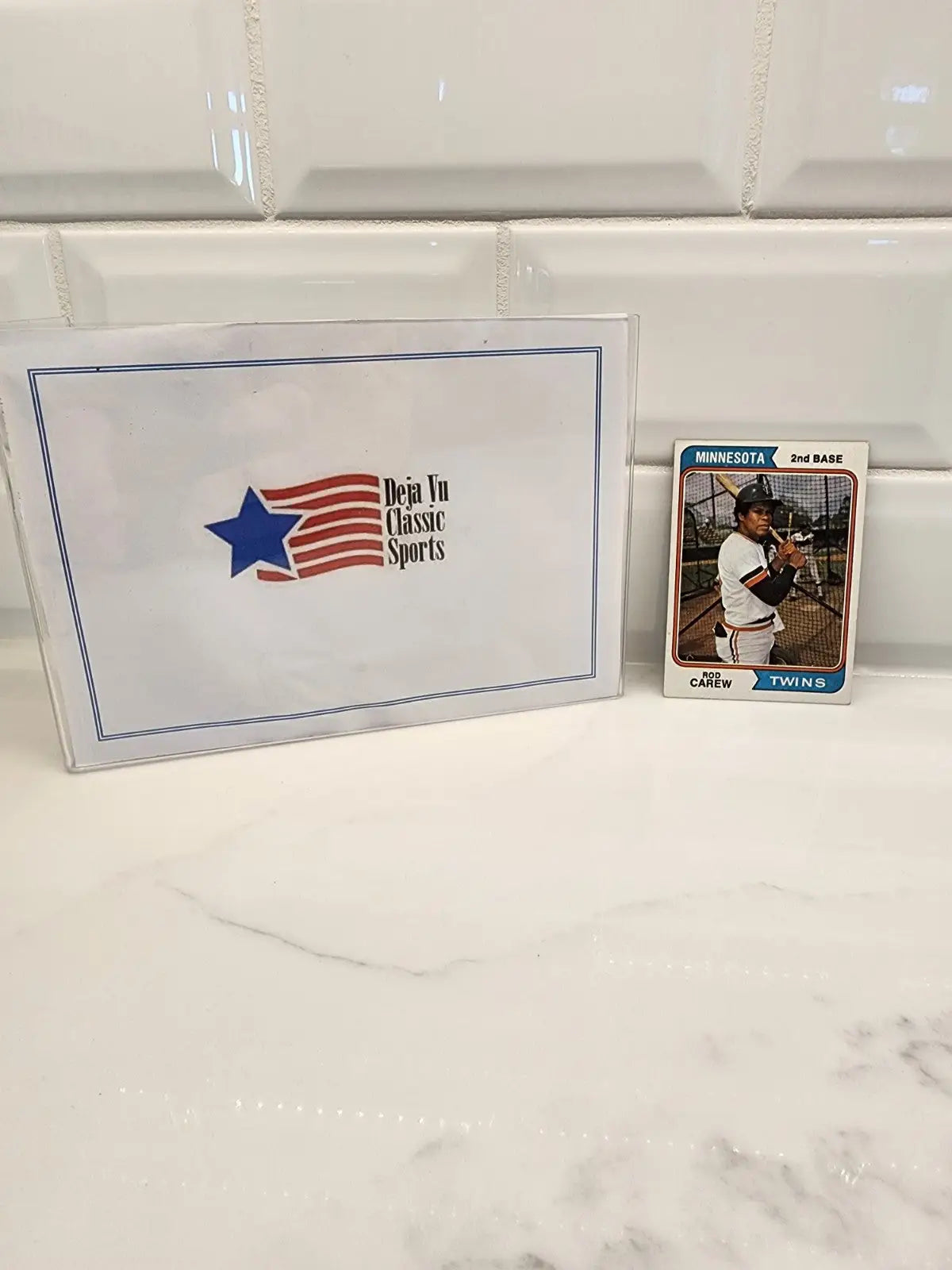 Vintage 1974 Topps Rod Carew baseball trading card in protective case