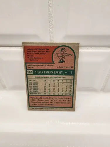 Vintage 1975 Topps Steve Garvey trading card featuring Los Angeles Dodgers player