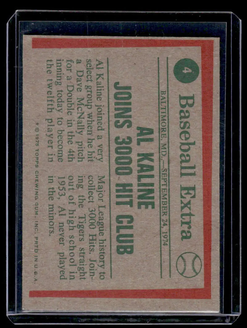 Baseball card featuring 3000 Hit Club text, Al Kaline VG, Detroit Tigers design