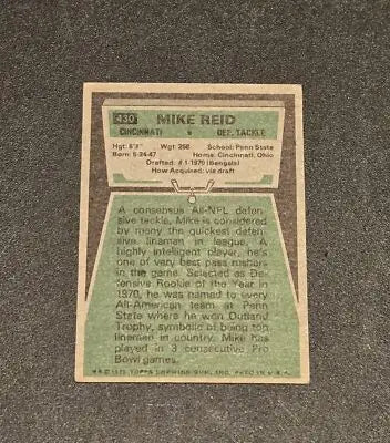 Vintage Mike Reid football trading card from 1975 Topps #430 displayed for collectors