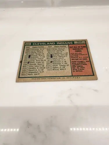 Vintage Cleveland Indians trading card featuring Frank Robinson from the 1975 Topps team checklist