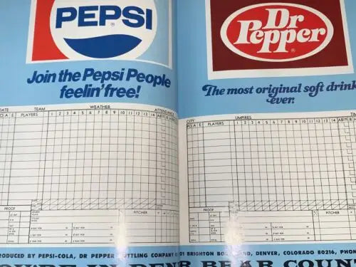 Vintage Pepsi and Dr. Pepper scorecard from the Denver Bears Montreal Expos farm club