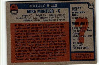 Vintage Buffalo Bills football card featuring Mike Montler from 1976 Topps #142