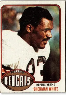 Vintage 1976 Topps Sherman White football card featuring Sherman White football memorabilia