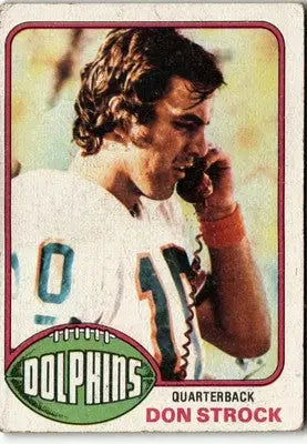 Vintage Don Strock football card from 1976 Topps #299 featuring Miami Dolphins player