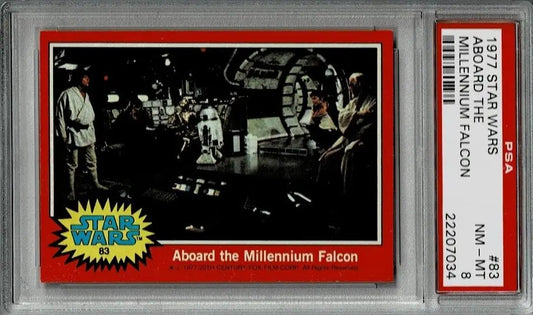 Graded Topps Star Wars Trading Card #83 Aboard the Millennium Falcon PSA 8 for collectors