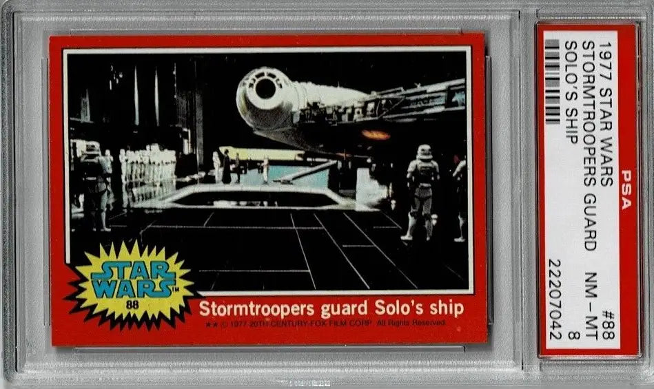 Graded Topps Star Wars trading card featuring Stormtroopers guarding Solo’s ship