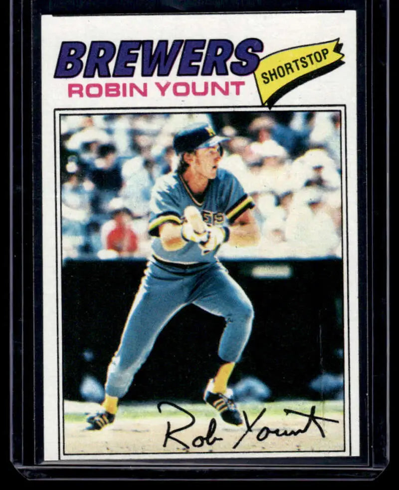 Baseball card of Robin Yount, Milwaukee Brewers shortstop in blue uniform