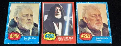 Three Star Wars trading cards featuring Obi Wan Kenobi from 1977 Topps Series 1