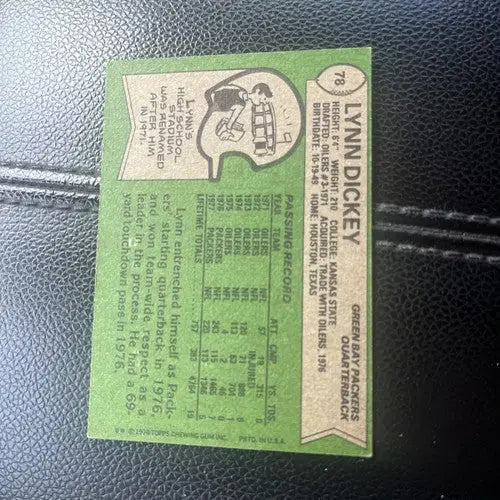 Vintage Lynn Dickey football card from 1978 Topps, a classic sports trading card