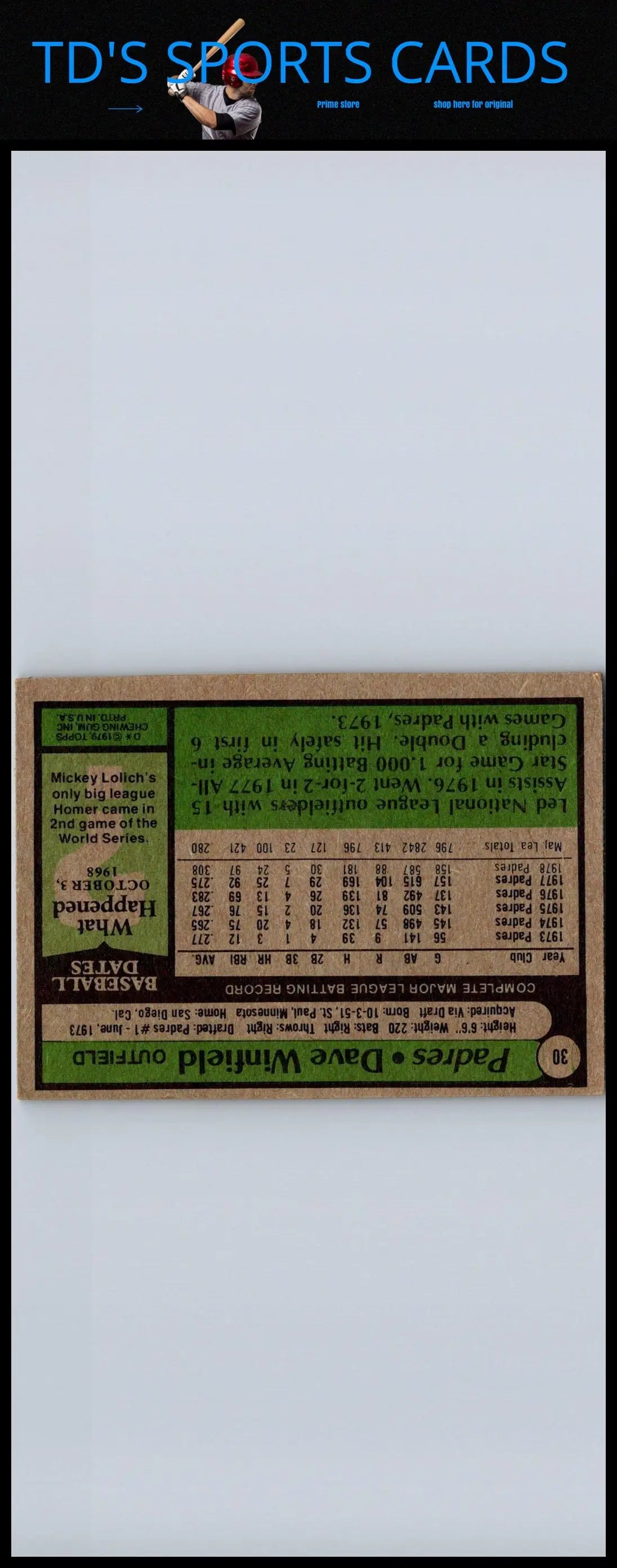 Vintage 1979 Topps #30 Dave Winfield baseball card for collectors and trading card enthusiasts