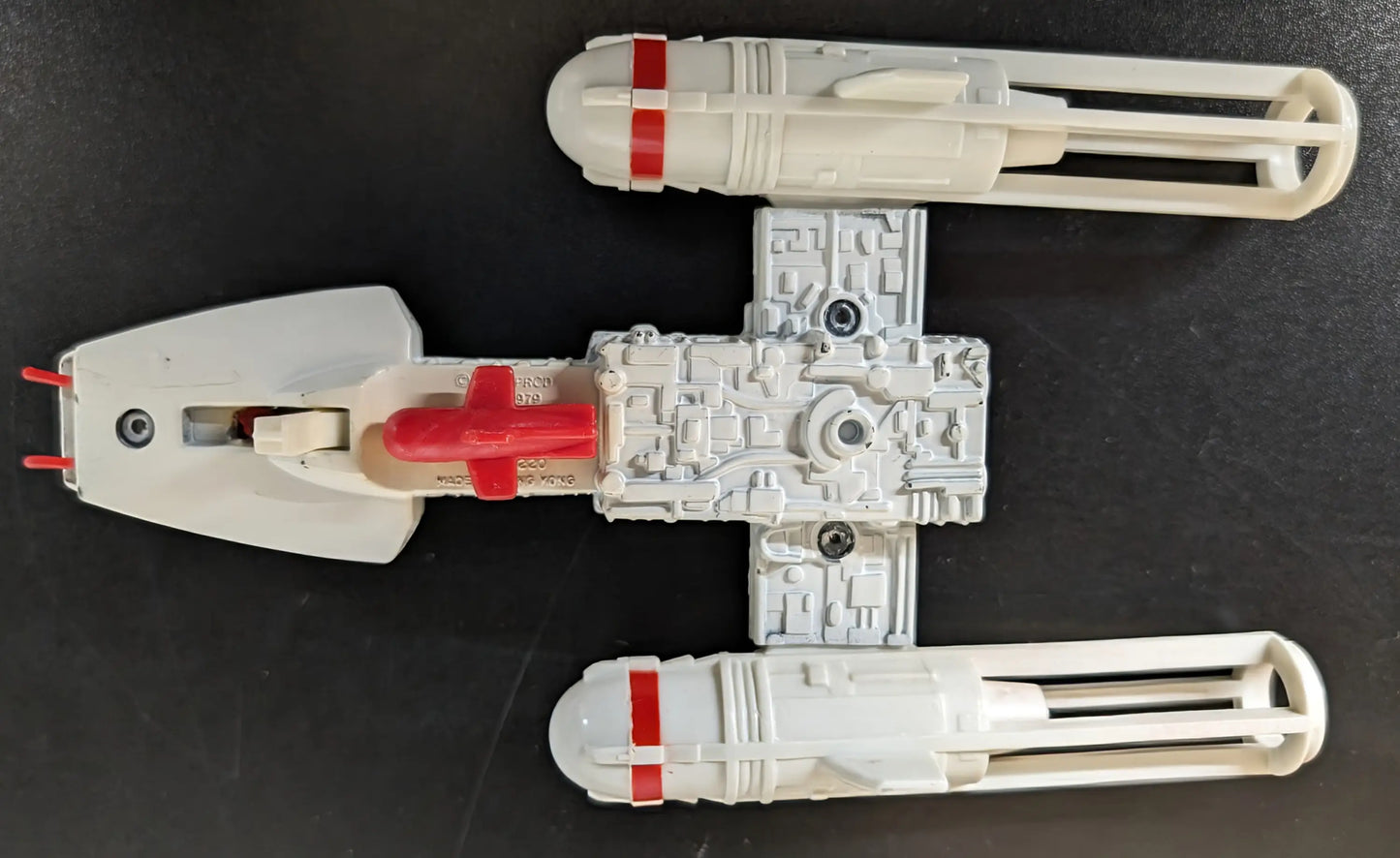Toy spaceship model of the 1979 Vintage Kenner Star Wars Y-Wing Fighter