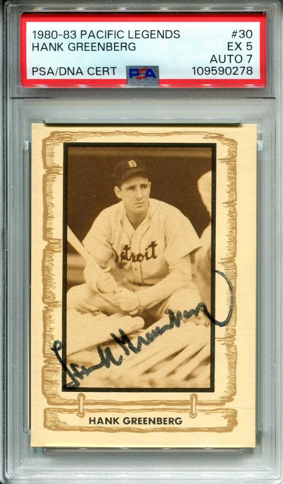 1980 Cramer Pacific Legends #30 Hank Greenberg HOF Auto Signed Autograph PSA DNA