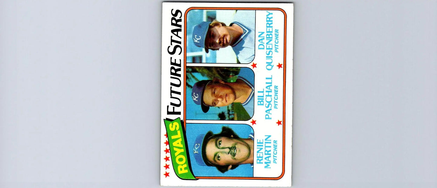 Baseball card of Royals Future Stars featuring Dan Quisenberry and two players